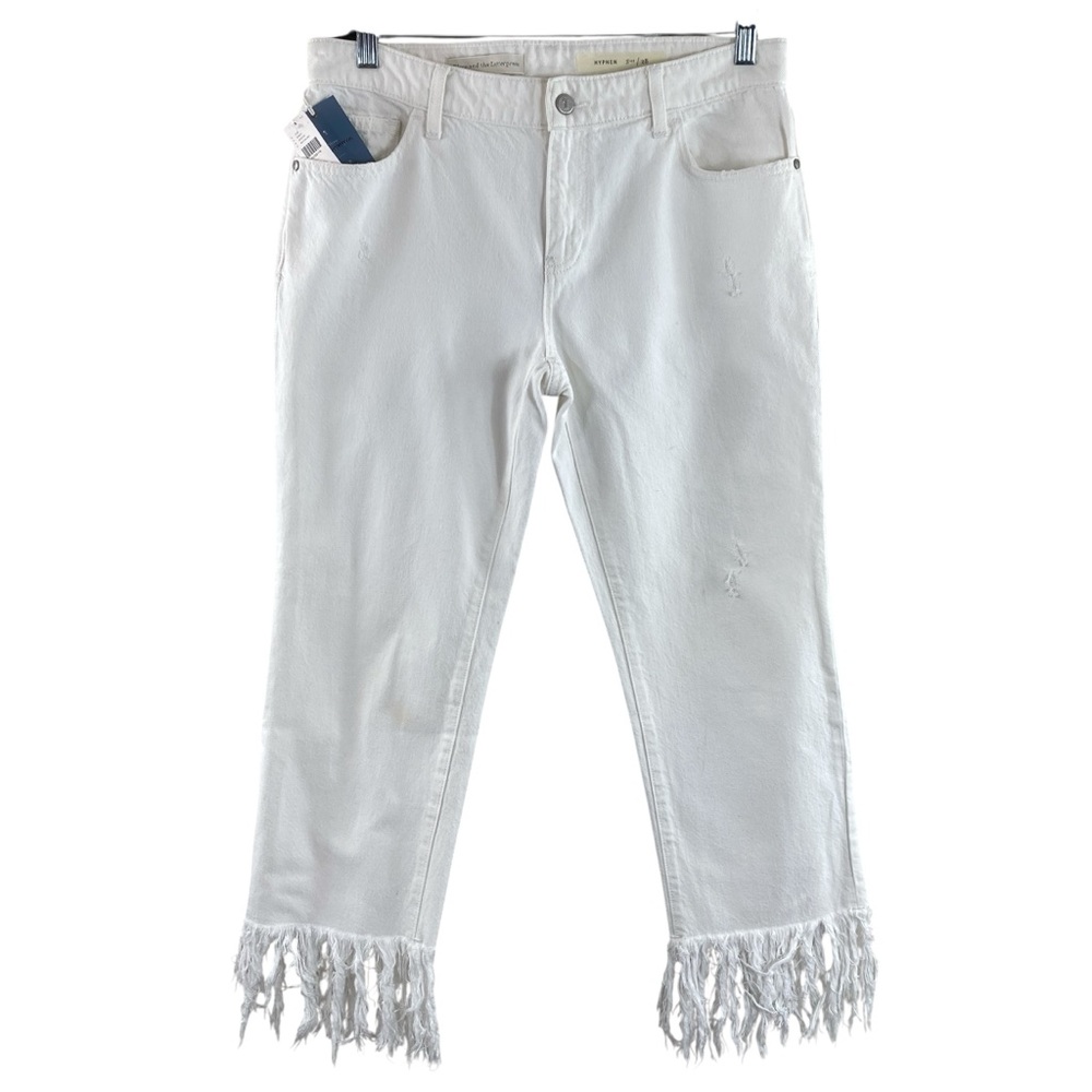 Pilcro White Cropped Raw Hem HYPHEN Distressed‎ Jeans Mid-Rise Boho Denim Sz 28
